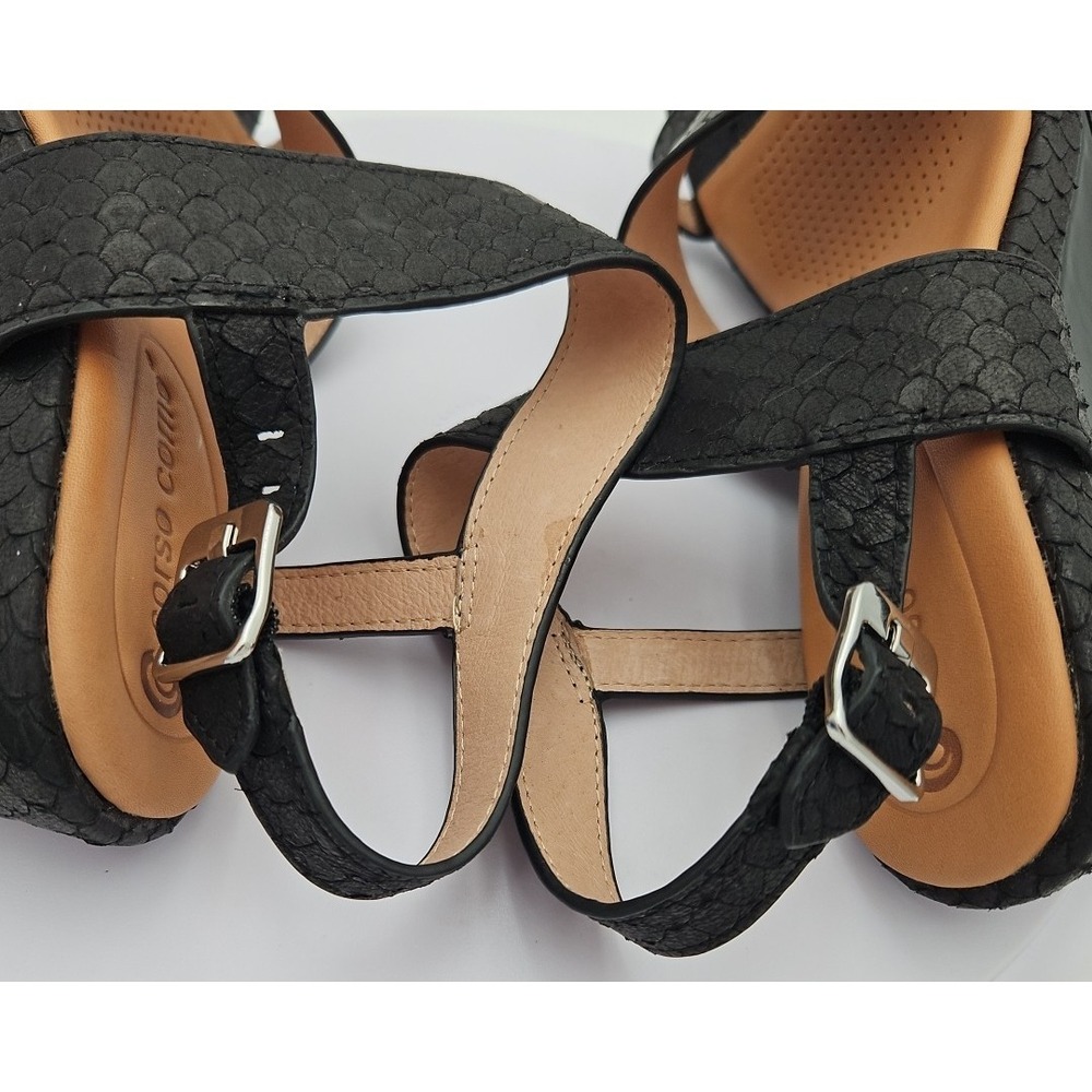 CC Corso Como NASHILA Black Leather W/7.5 Snake Accent Wedge Strappy Sandal NWOB - Picture 8 of 15